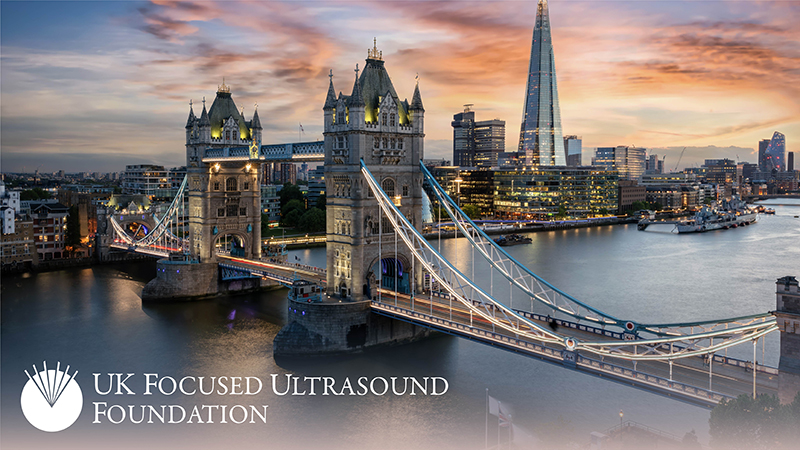 UK Focused Ultrasound Foundation logo with the London Bridge in the background